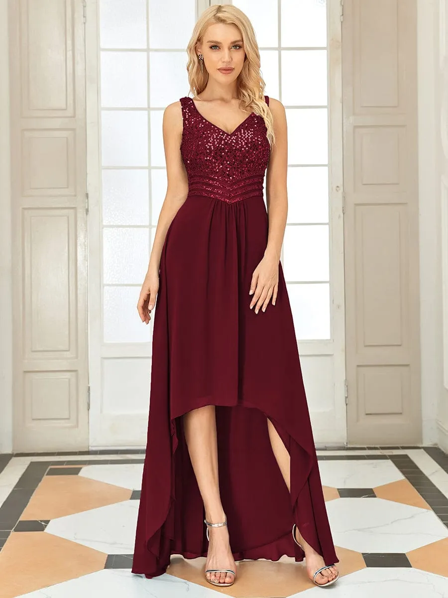 Sexy High-Low Maxi Chiffon Evening Dresses with Sequin