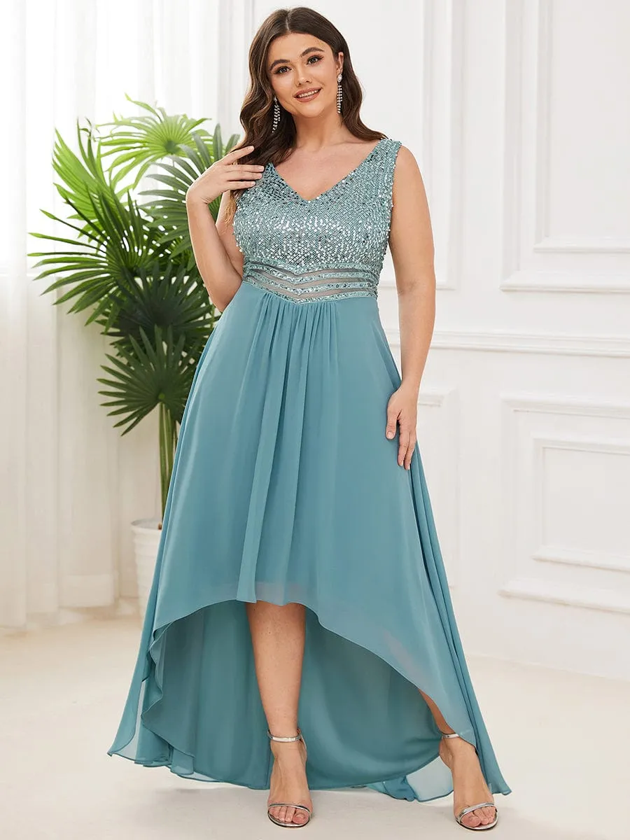 Sexy High-Low Maxi Chiffon Evening Dresses with Sequin