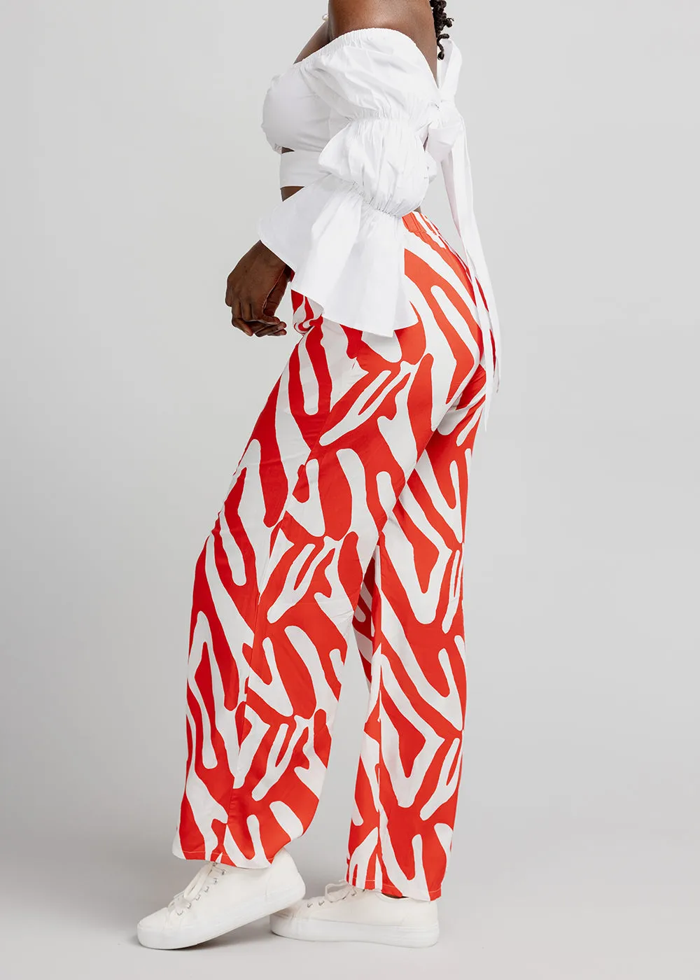 Sika Women's African Print Wide Leg Pants (Deep Orange Zebra Abstract)