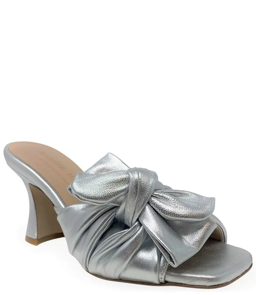 Silver Leather Bow Tie Mule