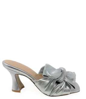 Silver Leather Bow Tie Mule