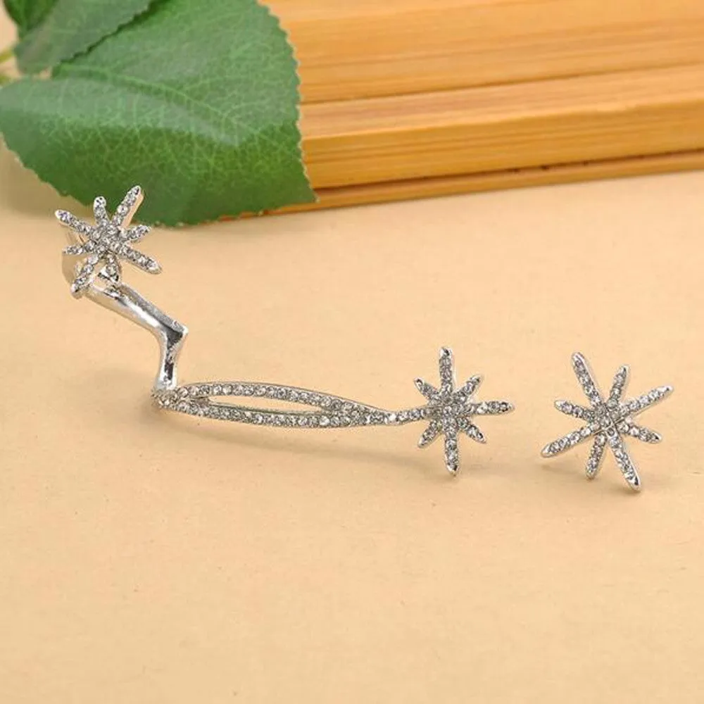 Snowflake Rhinestone Clip Ear Cuff