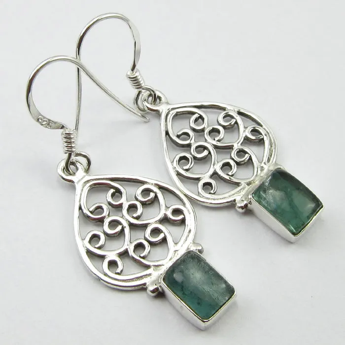 Solid Silver Apatite Moroccan Style Drop Earrings