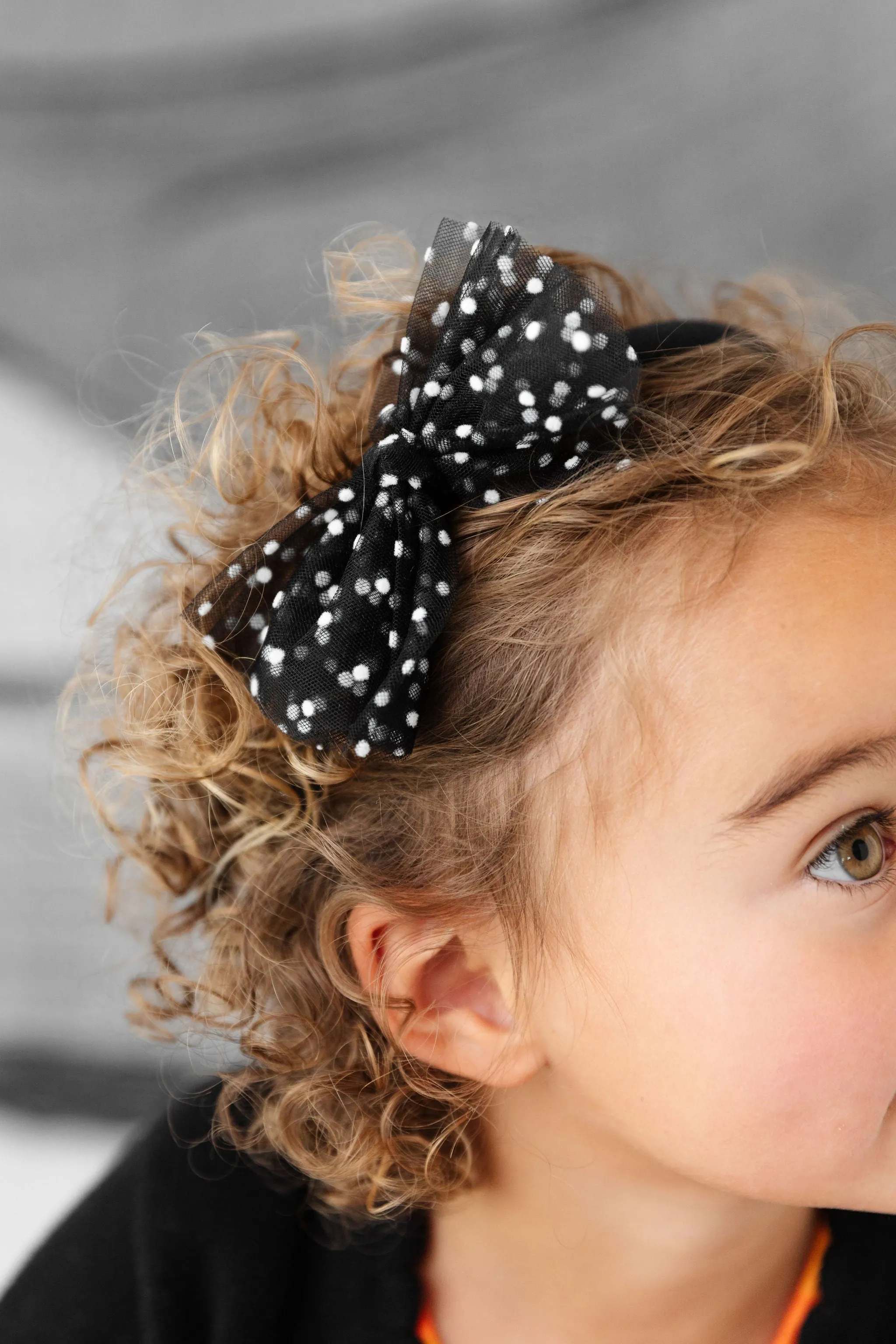 Tutu Bow Headband - Black/White Dot