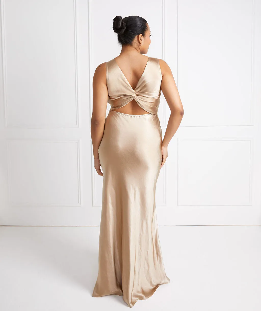 Twist Back Satin Bridesmaid Dress - Champagne