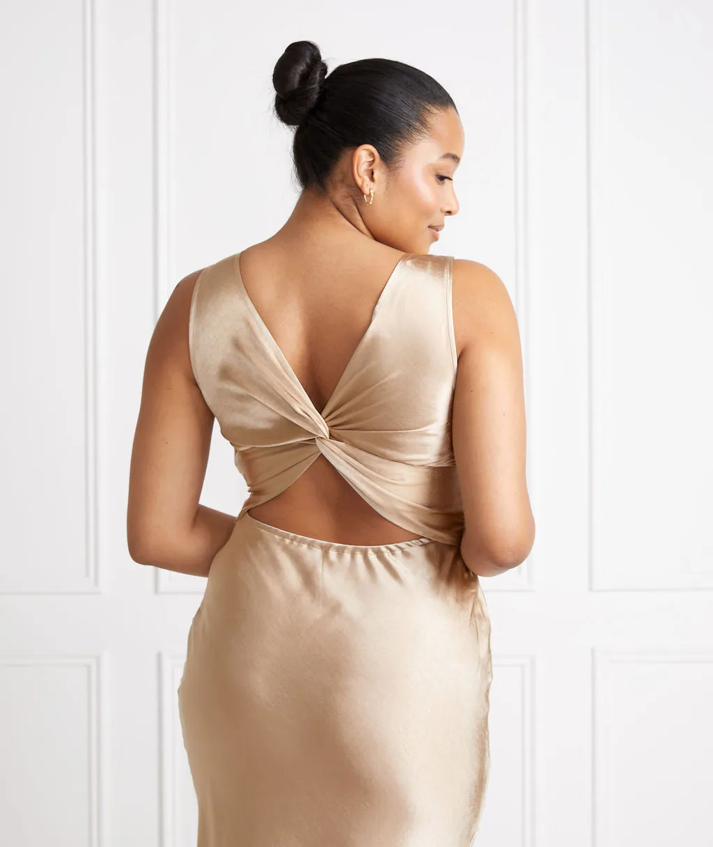 Twist Back Satin Bridesmaid Dress - Champagne