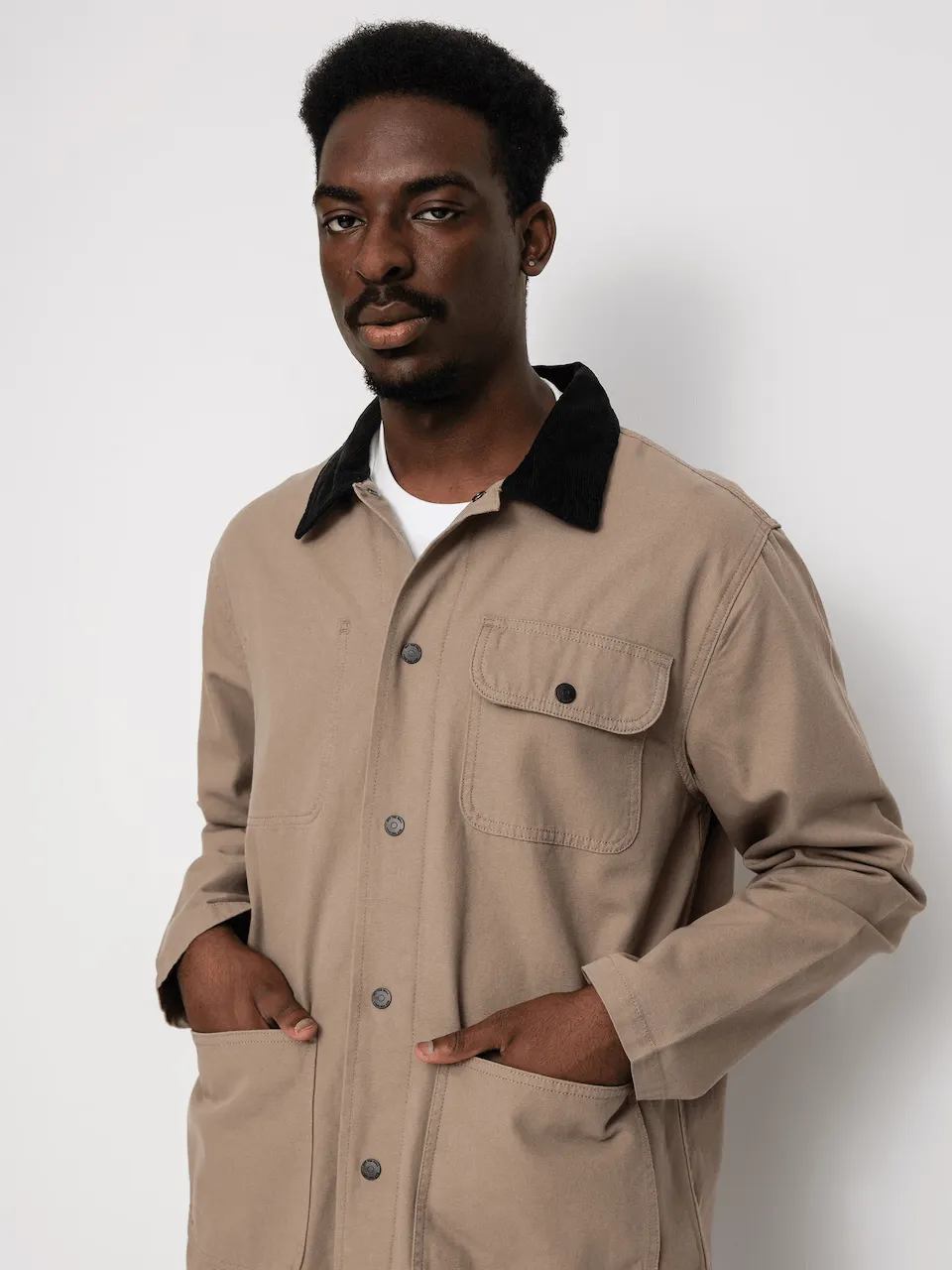 VANS Men's Military Khaki Drill Chore Snap On Button Coat (S01)