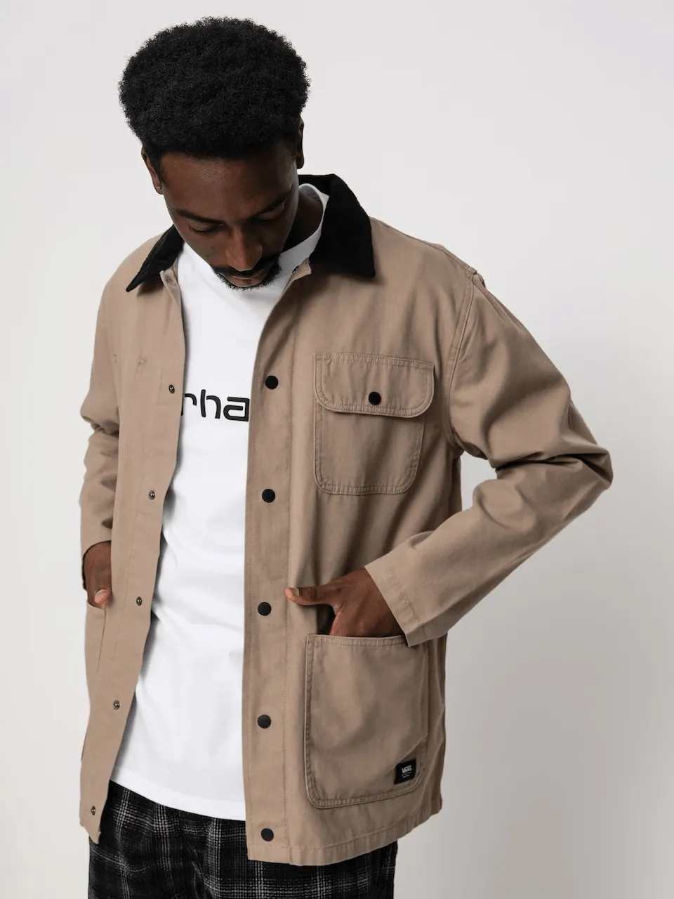 VANS Men's Military Khaki Drill Chore Snap On Button Coat (S01)