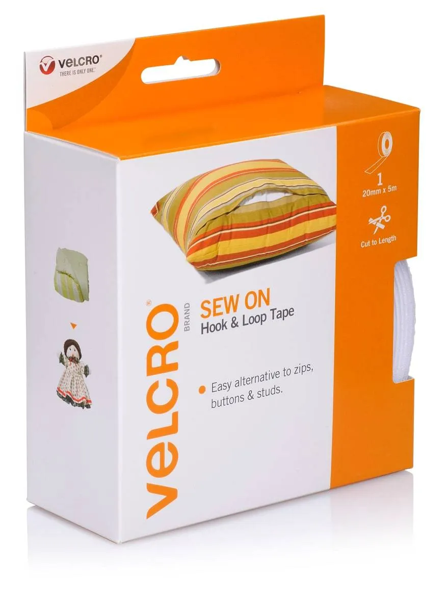 Velcro Brand  Sew on Hook and Loop Tape 20 mm X 5 Meter White