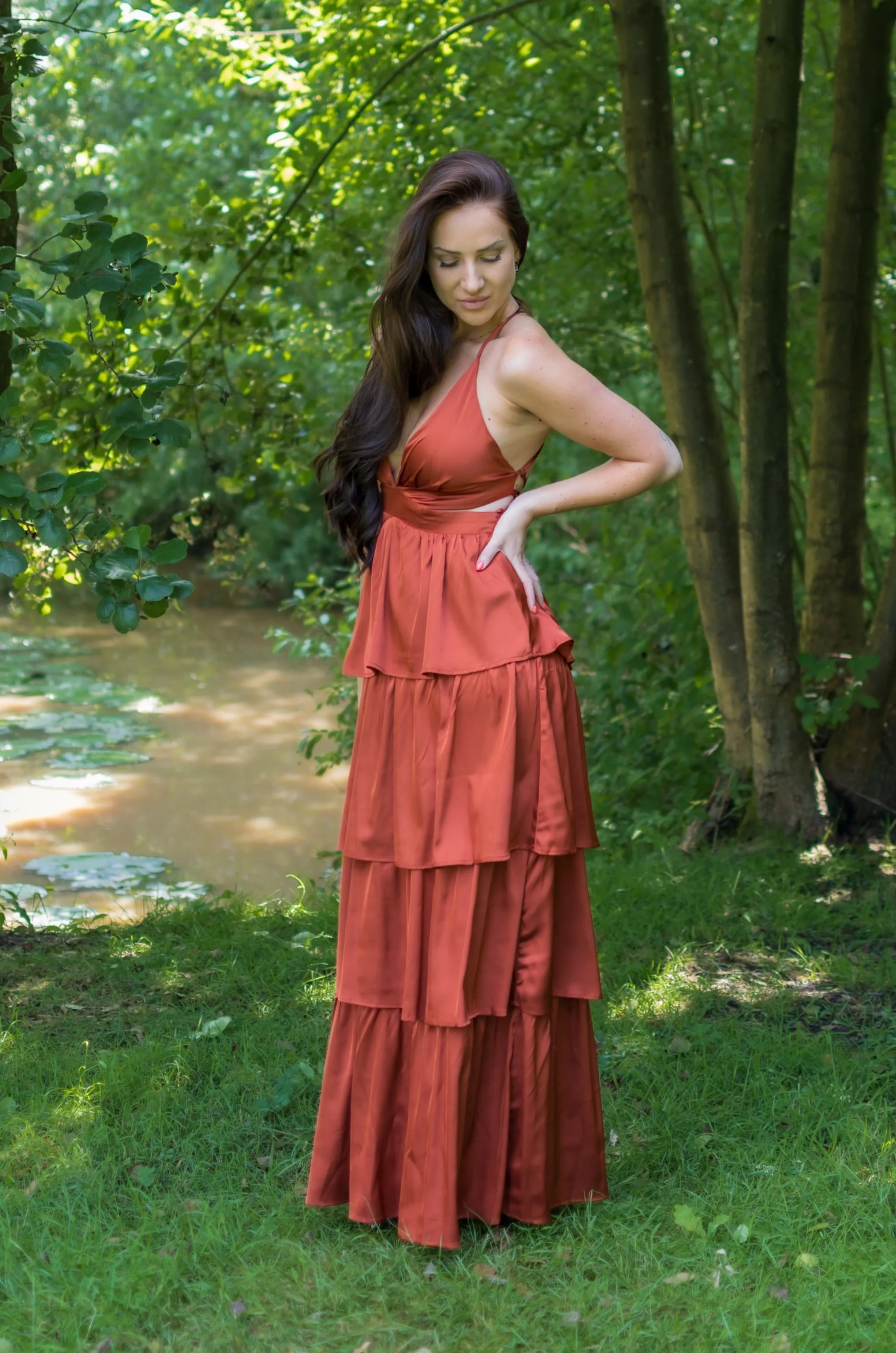 Waterfall Maxi Dress - Rusty Orange