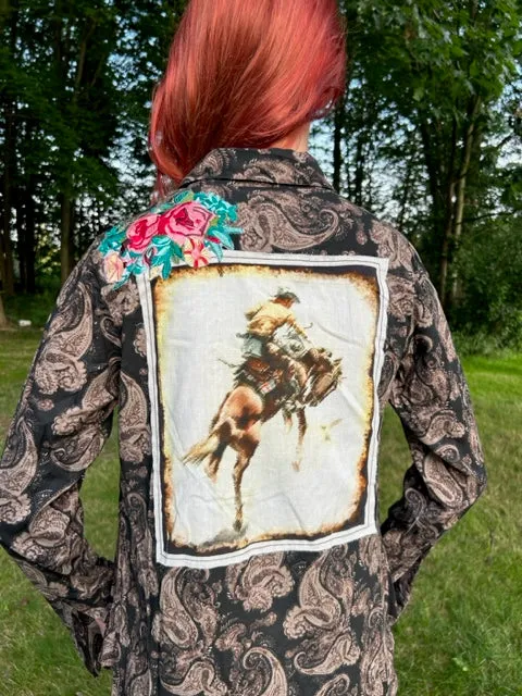 Western style Cowgirl print & patch shirt