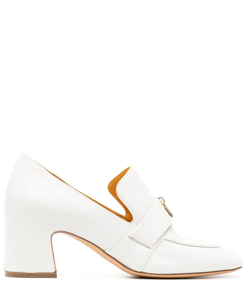 White Leather Lock Heel Loafer