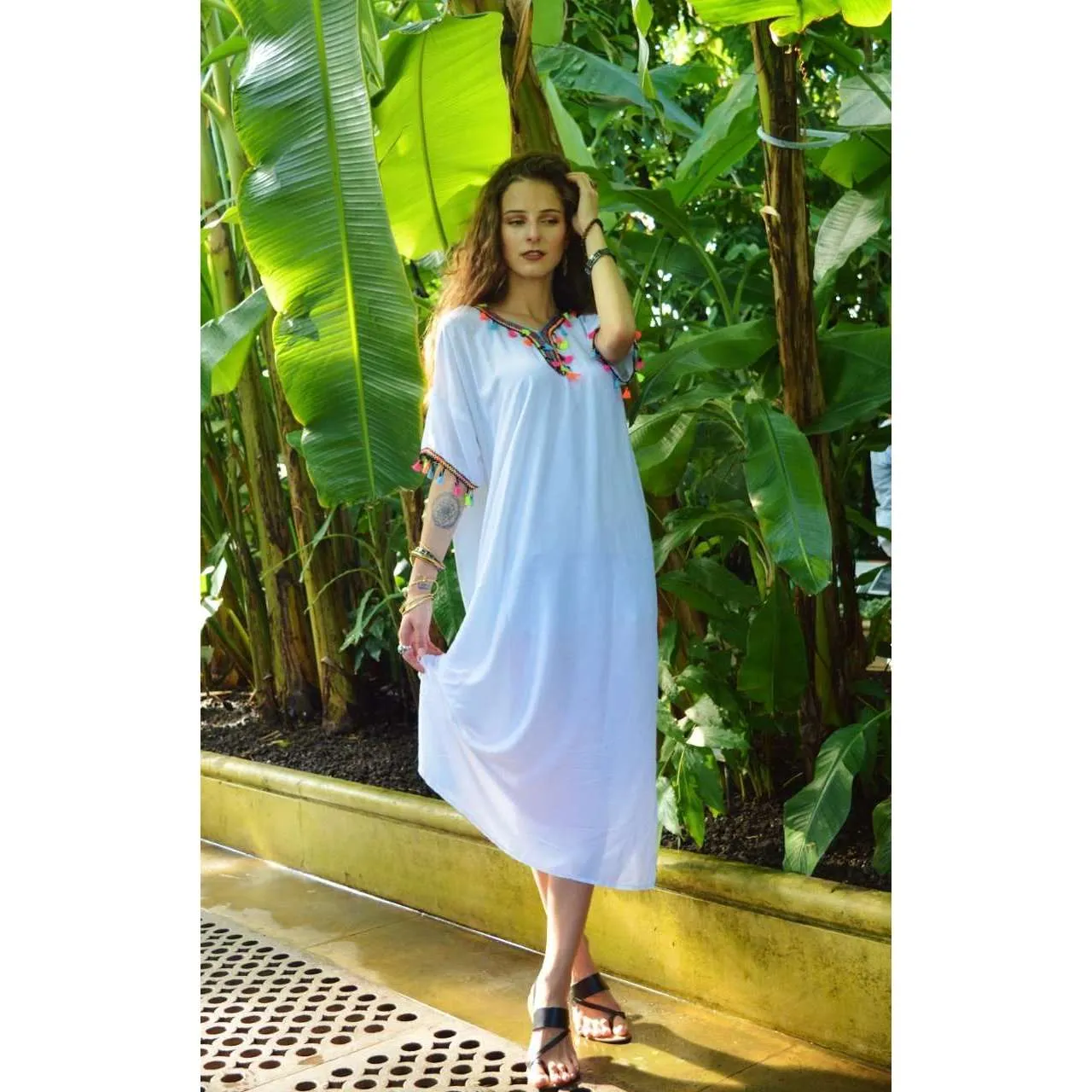 White Maya Tassels Resort Loung Caftan Kaftan