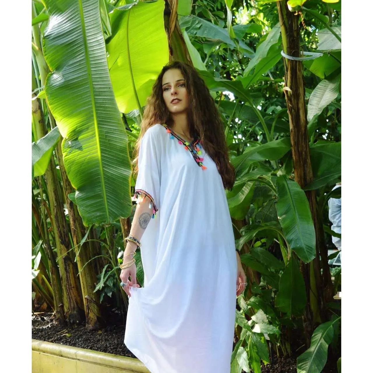 White Maya Tassels Resort Loung Caftan Kaftan