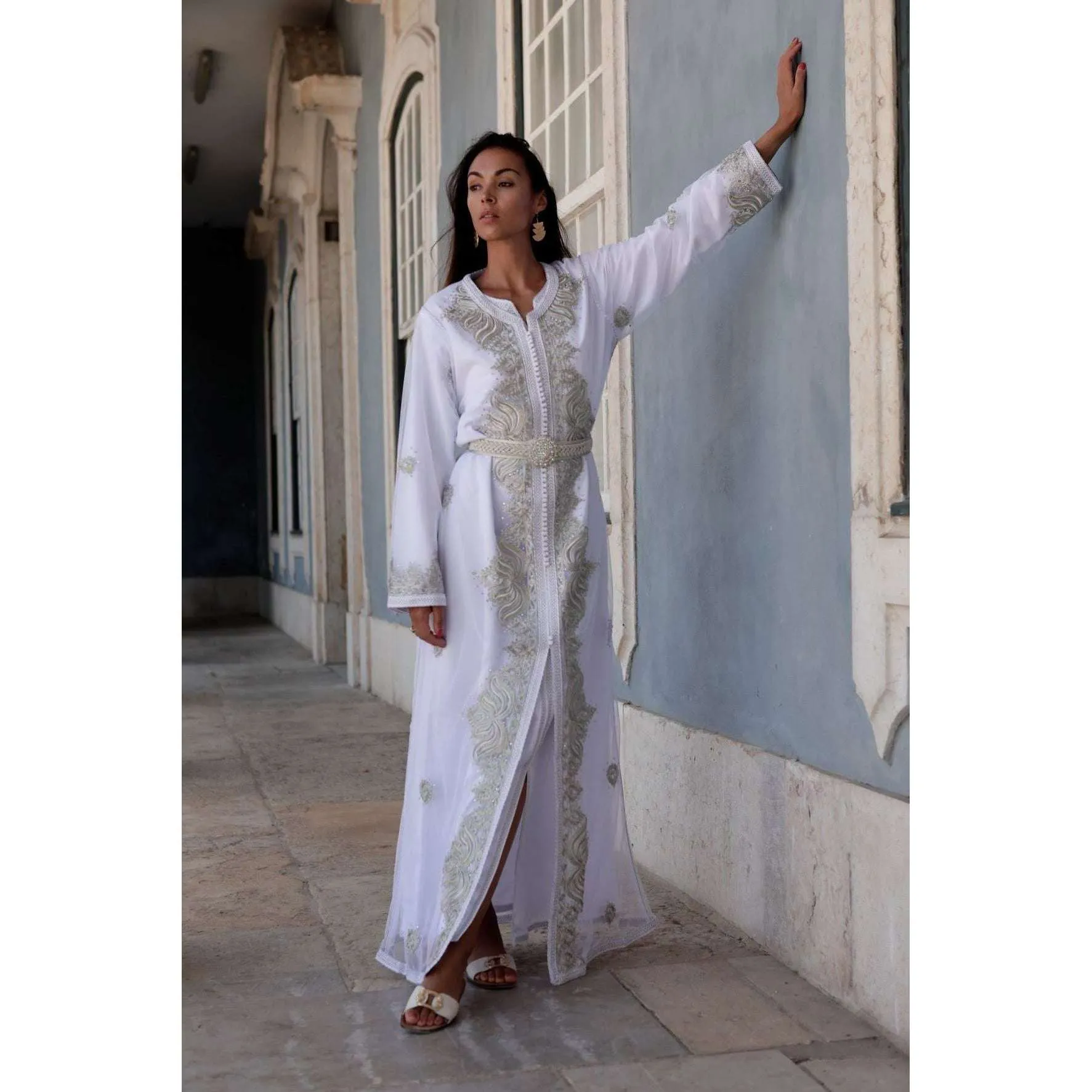 White Silver Moroccan Takchita Party Kaftan-Kalia Style