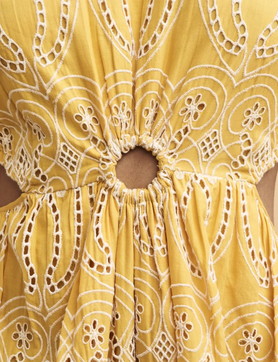 Yellow Broderie Anglaise Paris Mini Dress