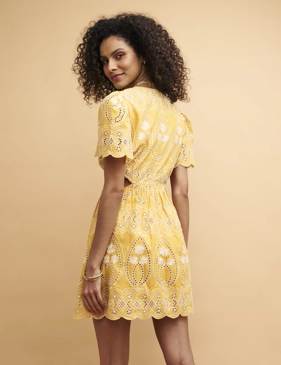 Yellow Broderie Anglaise Paris Mini Dress