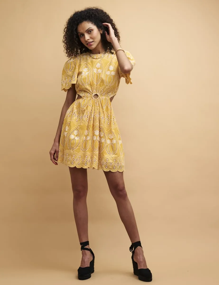 Yellow Broderie Anglaise Paris Mini Dress